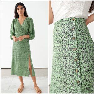NWOT & Other Stories Midi Skirt Set Wrap Blouse Puff Sleeve Floral Print size 8